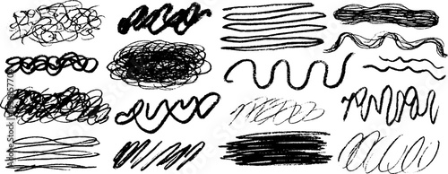 Artistic collection of twelve abstract hand drawn path lines for creative design