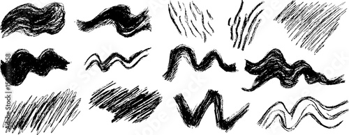 Abstract collection of twelve hand drawn broken wave shapes for artistic design