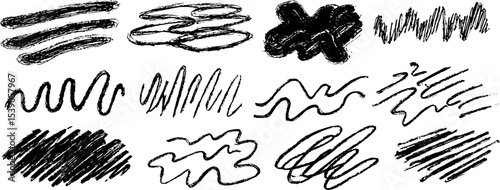Twelve unique abstract wave shapes in hand drawn style for artistic design