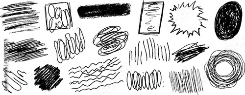 Abstract graphic art with chaotic overlapping black and white scribbles for design