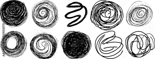 Hand drawn chaotic spirals collection of twelve unique designs for creative use