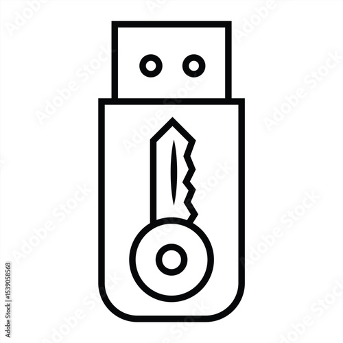 USB stick security key line icon, security symbol with editable stroke. vector illustration