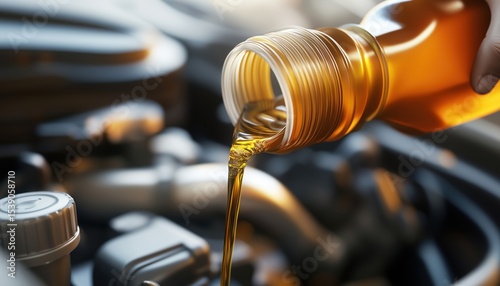 Diy Car Service: Driver Pouring Synthetic Motor Oil In Turbocharged Vehicle Engine For Oil Consumption, New Lubricant Change Maintenance.