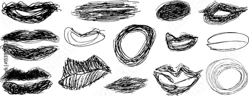 Abstract collection of twelve hand drawn emotional curves for creative design