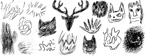 Fantasy creature collection: artistic hand drawn compilation for creative projects