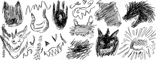 Whimsical hand-drawn fantasy creatures collection for creative design