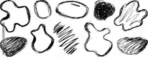 Creative collection of twelve hand drawn flowing blobs for artistic design