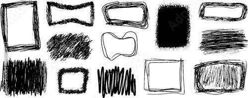Creative collection of twelve glitchy scribble frames for artistic designs