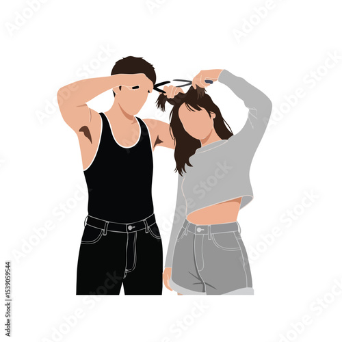 Flat Style Couple Portrait Togetherness Romantic Illustration Design