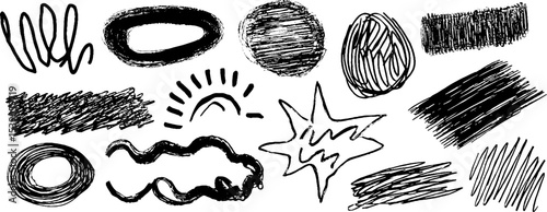 Collection of twelve minimal scribble elements for artistic design projects