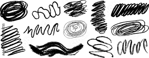 Dynamic collection of twelve abstract motion scribble line art for creative design
