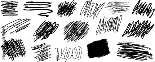 Collection of twelve hand traced rough scratch textures for creative design projects