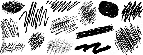 Collection of twelve hand-drawn rough scratch textures for creative design