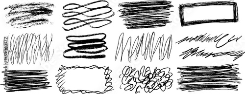 Creative collection of twelve hand-drawn rough sketch frames for artistic design