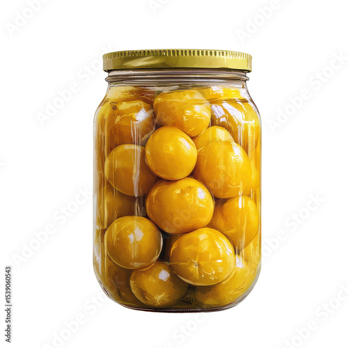 Bright Yellow Pickled Lemons in a Glass Jar, Perfect for Cooking and Garnishing Dishes on transparent background