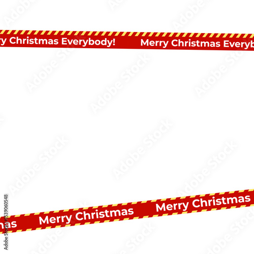 Merry Christmas Tap, Red Attention Line, Diagonal Crossed Stripe for Holiday Greeting Design, Wrapping, Packaging, Labels, Cards, Social Media Banners. Vector Illustration.