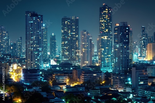 Wallpaper Mural Illuminated modern skyscrapers in Bangkok create a vibrant cityscape at night, Modern skyscrapers of Bangkok at night cityscape panorama High buildings in beautiful Asian city Torontodigital.ca
