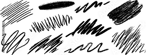 Collection of twelve hand-drawn shaded line scribbles for artistic design and creative projects