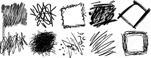 Abstract collection of twelve shattered frame sketches for artistic design concepts