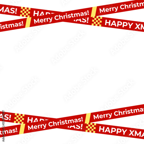Happy Xmas And Merry Christmas Tape With Warning Style Ribbon For Holiday Packaging, Banners, Gift Wraps, Cards, And Festive Decor. Vector Illustration