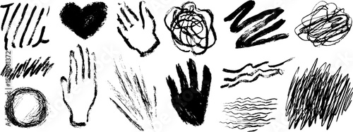 Abstract hand drawn sketches collection with twelve unique symbolic marks for creative design