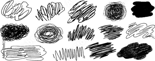 Collection of twelve unique tonal scribble forms for creative design projects