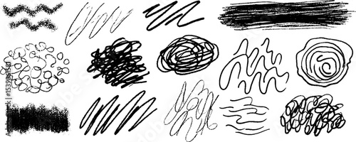Creative collection of twelve tonal scribble forms for artistic design and inspiration