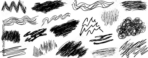 Abstract minimalist collection of twelve hand drawn warped wave shapes for creative design