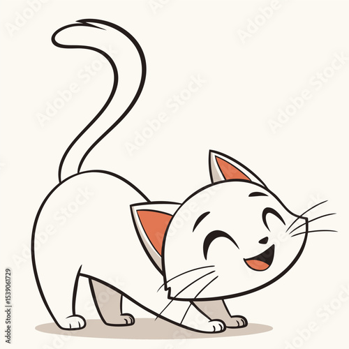 cat stretching with a happy face.