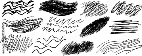 Artistic compilation of twelve hand drawn wave fragments for creative design projects