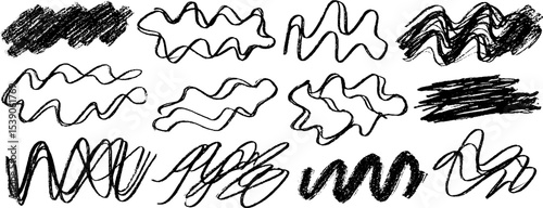 Artistic collection of twelve unique hand-drawn wavy flow figures for creative designs