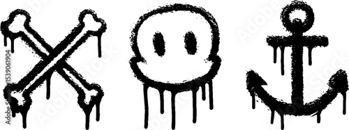 Pirate adventure graffiti with skull, crossbones, and anchor theme for nautical and fantasy designs