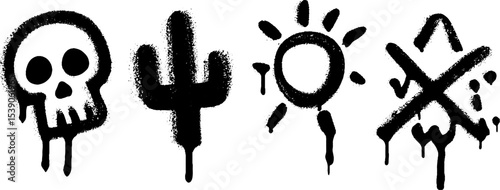 Desert graffiti art featuring cactus, sunbeam, and skull motifs for creative design