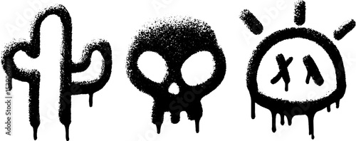 Urban desert graffiti art with cactus, skull, and sunbeam themes for creative design