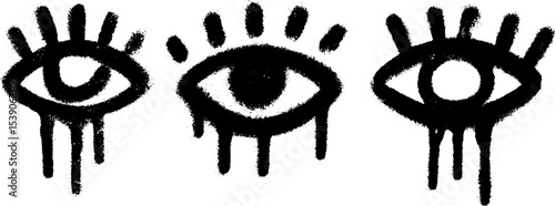 Urban graffiti with stylized eyes and razor blade elements for street art design