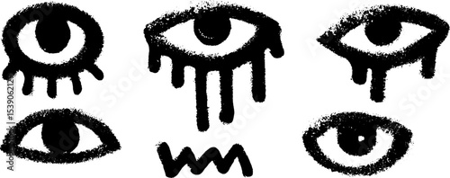 Abstract graffiti art with eye and razor blade motifs for urban design projects