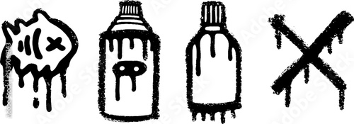 Urban graffiti art featuring fishbone, bottles, and cigarette themes