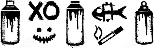 Urban graffiti elements featuring fishbone, bottle, and cigarette motifs for creative design