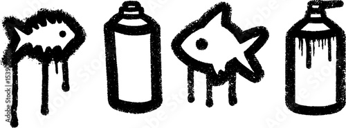 Urban art symbols with fishbone, bottle, and cigarette graffiti for modern street design