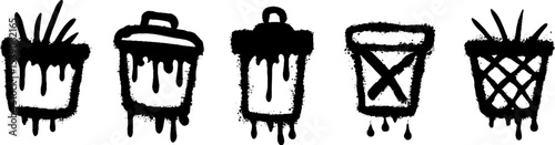 Grunge style graffiti set with flower pots, chainlink, and oil can designs for creative projects