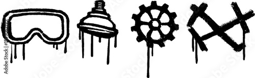 Steampunk elements: goggles, steam valve, gear, and crank for industrial design