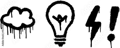 Creative symbols featuring lightbulb, thundercloud, and exclamation mark for inspirational designs