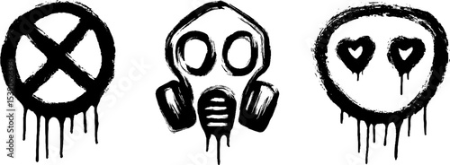 Urban graffiti art with gas mask and grunge symbols for street design