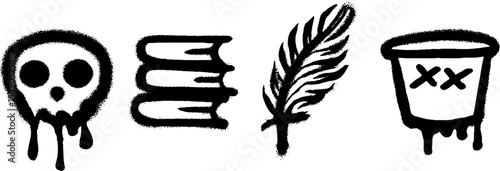 Mysterious owl feather, book stack, and spooky coffee mug design