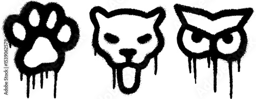 Animal symbolism: panther, snake, and owl icon design for tattoo or print