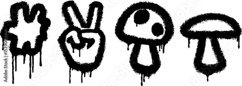Creative graffiti elements featuring peace sign, mushroom, and bandage drip art for urban design