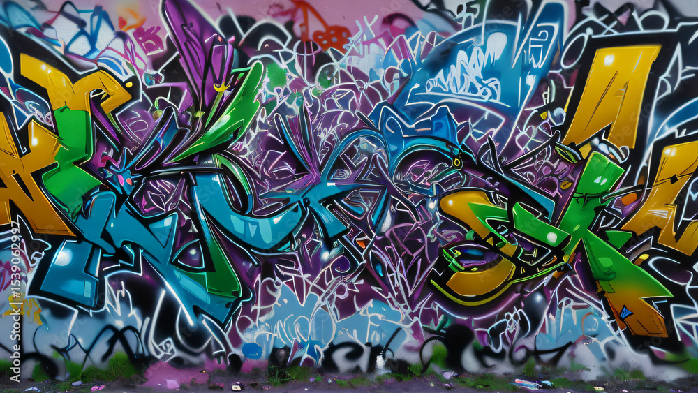 Fototapeta premium Colorful Urban Graffiti Wall with Abstract Street Art Design