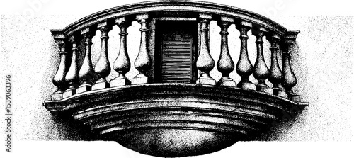 Artistic ink sketch of balcony railing with shuttered window
