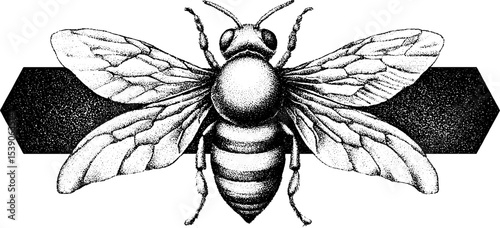 Intricate bee and honeycomb tattoo design with dotwork style