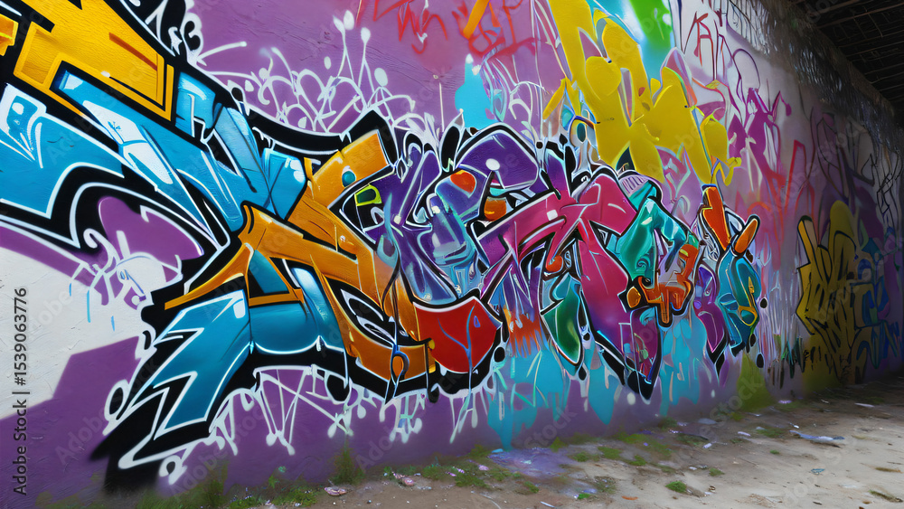 Fototapeta premium Colorful Urban Graffiti Wall with Abstract Street Art Design